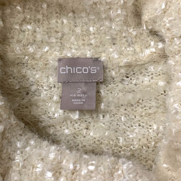 CHICOS Womens Soft Metallic Ivory Oversized Cowl Neck Sweater SZ Large (2) EUC - Picture 3 of 5